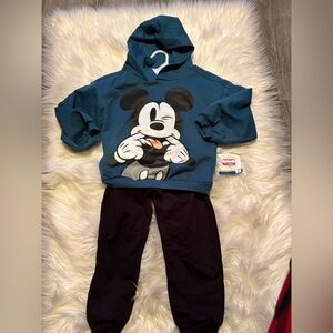 Teal Mickey Mouse Hoodie and Black Pants Set